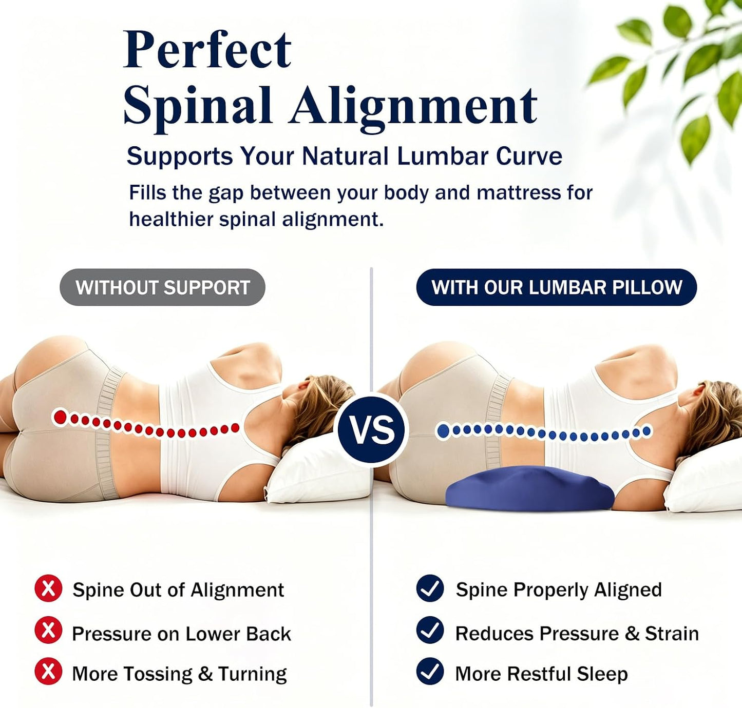 Fledano Lumbar Pillow for Sleeping, Lumbar Support Pillow for Bed for Back Pain Relief, Memory Foam Lower Back Pillow for Bed, Back Support Pillow for Side & Back Sleepers, Washable Cover
