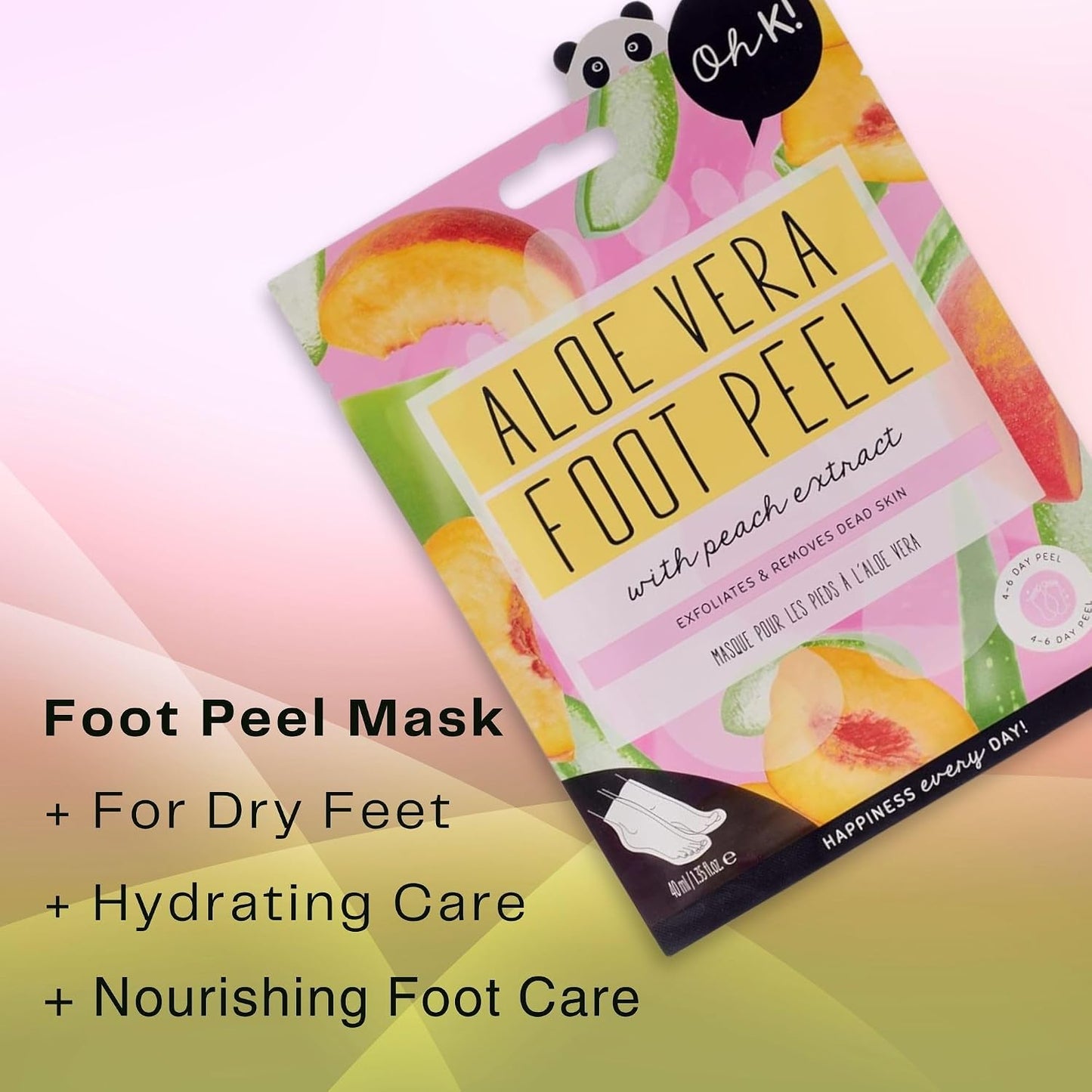 Oh K! Foot Peel Mask - Pomegranate - Foot Peeling Mask for Dry Feet and Cracked Heels - Feet Exfoliant with Pomegranate and Coconut Oil - 1 Pair