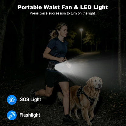 10000mAh Portable Waist Fan Clip on, Personal Belt Fan with Light