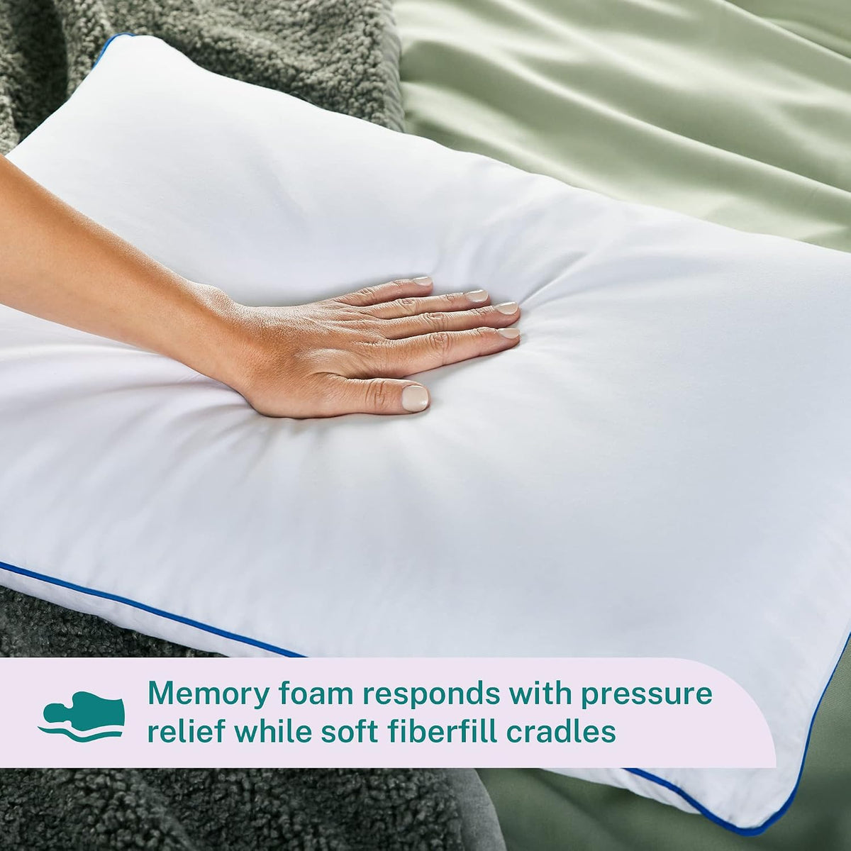 Sleep Innovations 2-in-1 Memory Foam Pillow and Alternative Down Fiber Fill, Standard Size, Side, Stomach, and Back Sleepers, Soft-to-Medium Support