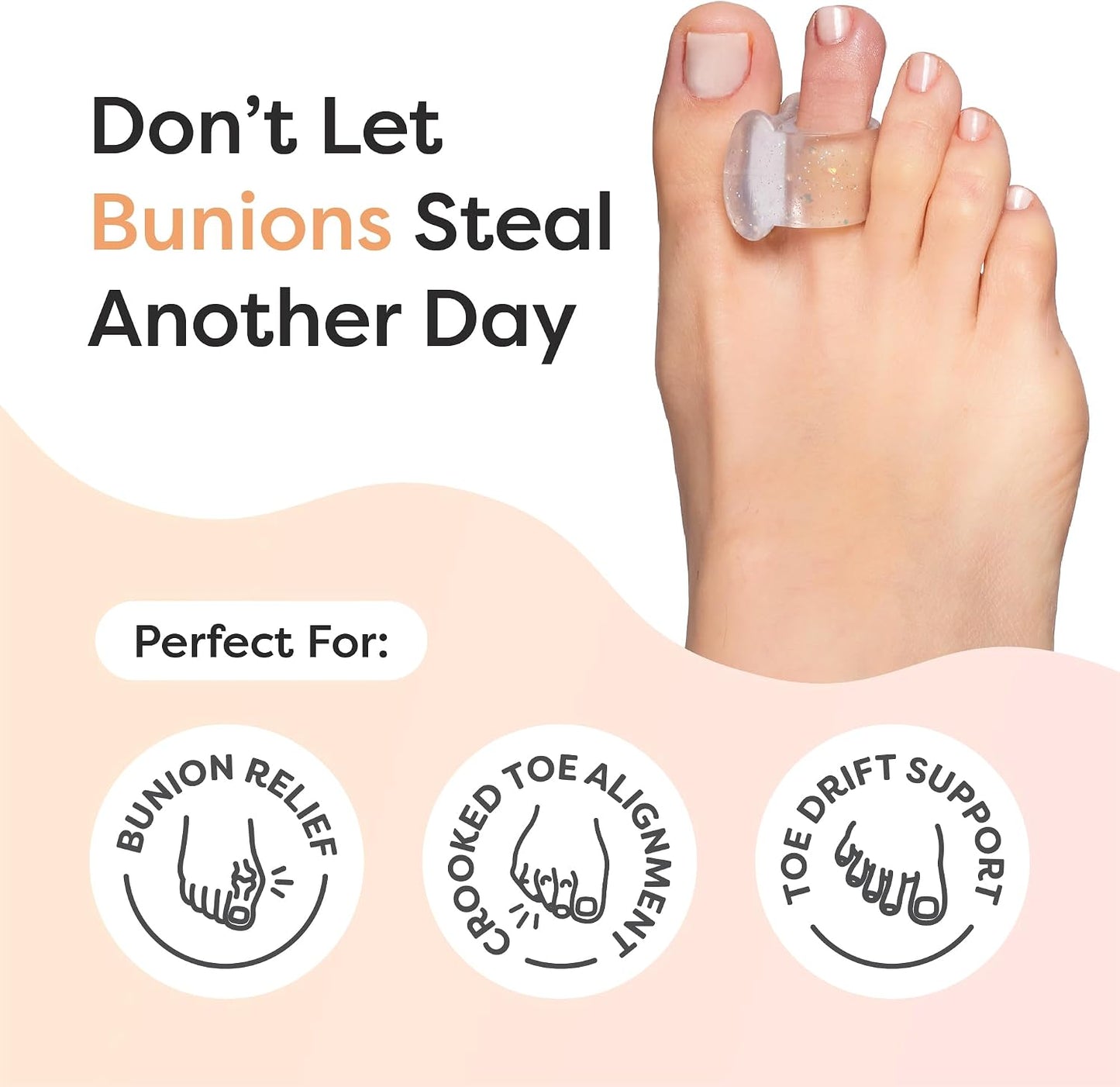 ZenToes Gel Toe Separators for Overlapping Toes, Bunions, Big Toe Alignment, Corrector and Spacer - 4 Pack (White)