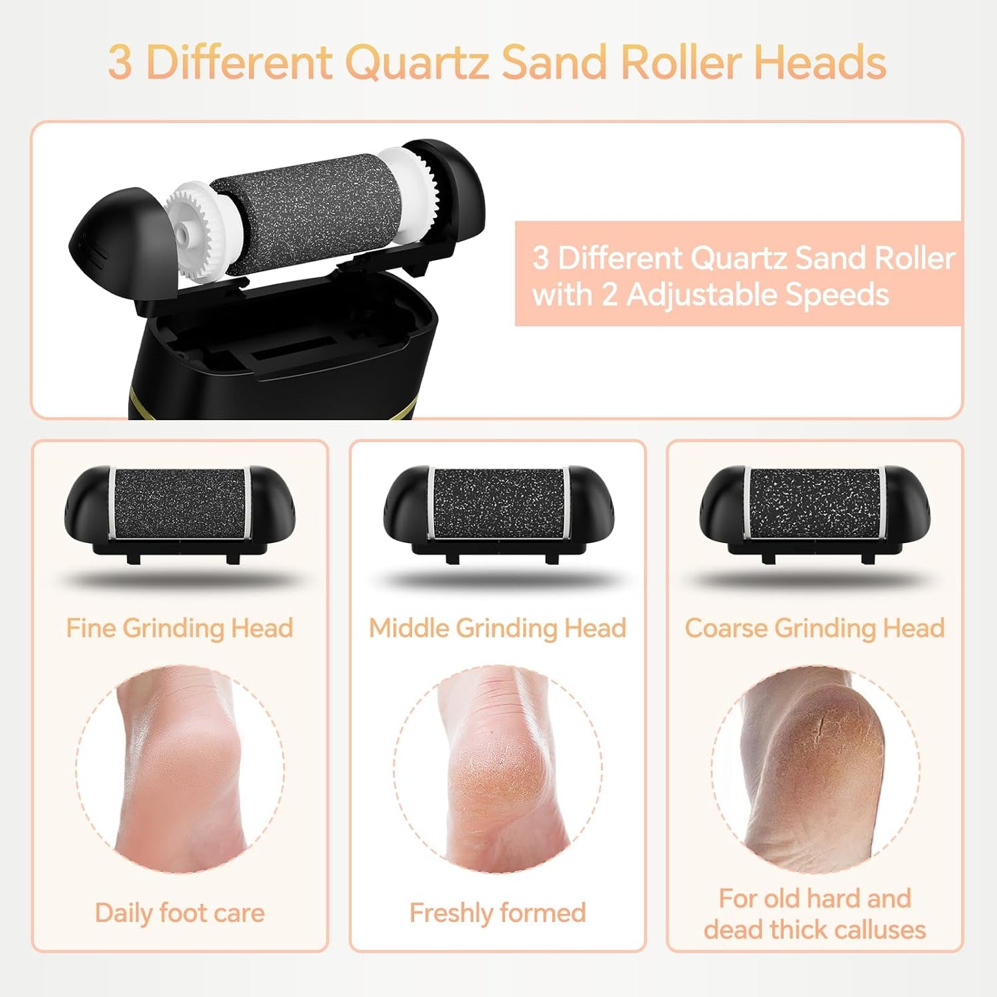 Electric Foot Callus Remover Rechargeable - 12 in 1 Pedicure Kit with 3 Rollers, Portable Foot File Scrubber for Dead Skin Removal, Waterproof & Painless, Home Foot Care Tool (5680-pink)