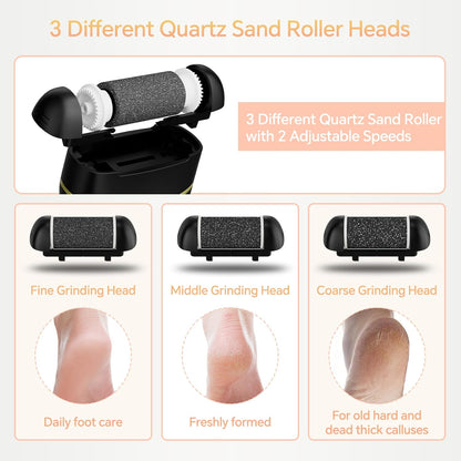 Electric Foot Callus Remover Rechargeable - 12 in 1 Pedicure Kit with 3 Rollers, Portable Foot File Scrubber for Dead Skin Removal, Waterproof & Painless, Home Foot Care Tool (5680-pink)