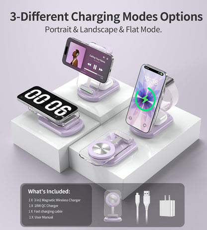 Mukiya 3 in 1 Magnetic Wireless Charging Station for Apple Devices