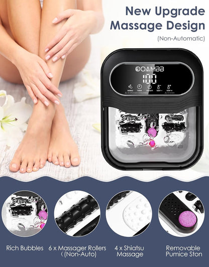 OOAMBB Collapsible Foot Spa with Heat, Bubble and Temp Control, Foot Bath Massager with XL Touch Screen and Massage Rollers, Foot Soaking Tub, Pedicure Foot spa for Stress Relief (Grey)