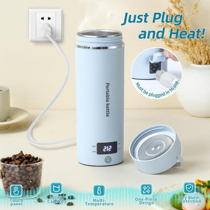 Travel Electric Kettle Portable Mini Kettle,Small Hot Water Boiler with 4 Temperature Settings,304 Stainless Steel,Fast Boiling Water with Auto Shut-Off and Boil Dry Protection,400ml (Beige, 400ML)
