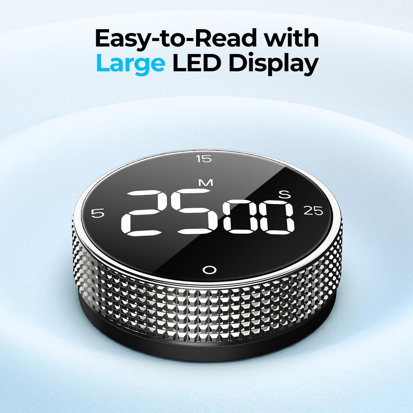USB Rechargeable Magnetic Kitchen Timer for Cooking, Building 800mAh Battery Large Display Digital Countdown Countup Timer, 3 Preset 5/15/25 Mins Loud Alarm for Baking Grilling Studying