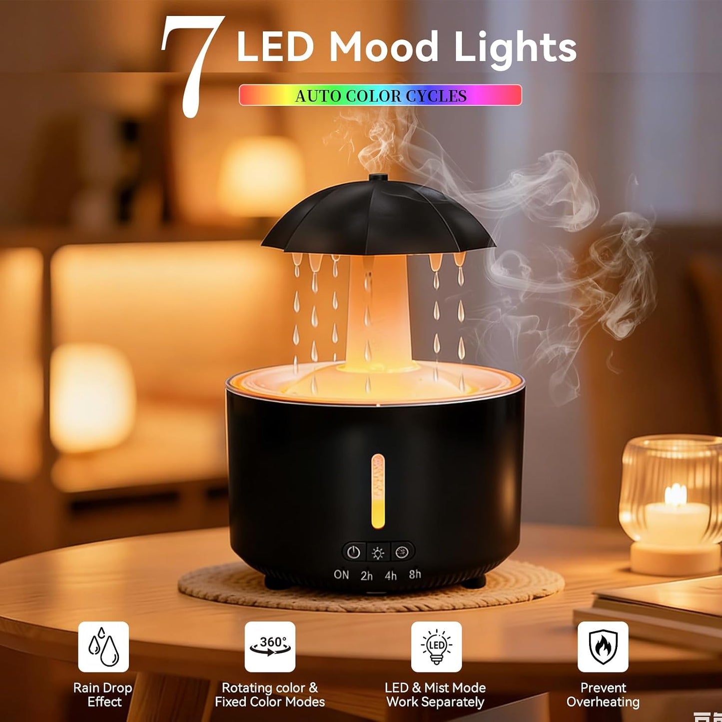 Missfly 300ml Cloud Shape Cool Mist Humidifier Diffuser, 360° Rotatable, Quiet Auto Safety Shutoff, Easy Refill Home Bedroom Office (White)