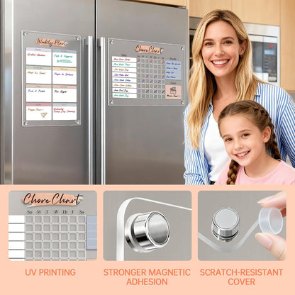 Acrylic Magnetic Kids Chore Board & Star Reward Jar - Dry Erase Fridge Calendar with Erasable Markers, Wooden Stars & DIY Stickers for Visual Schedule, Behavior Tracking & Potty Training Toddlers