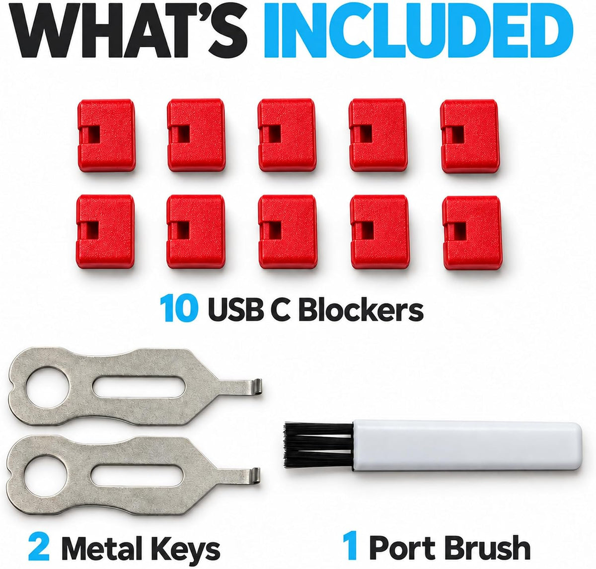 USB C Port Blockers, Control USB C Port Access, 2 Metal Keys, Black