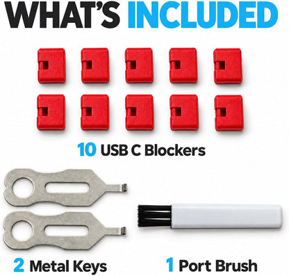 USB C Port Blockers, Control USB C Port Access, 2 Metal Keys, Black