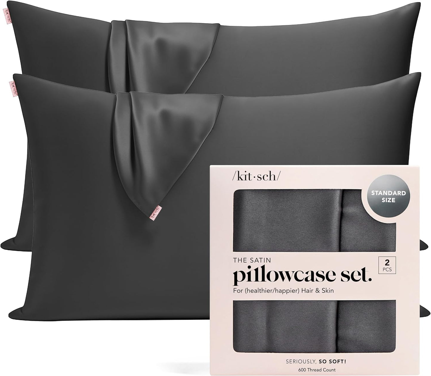 Kitsch Satin Pillowcase with Zipper for Hair & Skin - Softer Than Silk Pillow Cases, Smooth Cooling Satin Pillow Case, Wrinkle-Free, Machine Washable - Pillow Cases Standard Size (19x26) - Blush