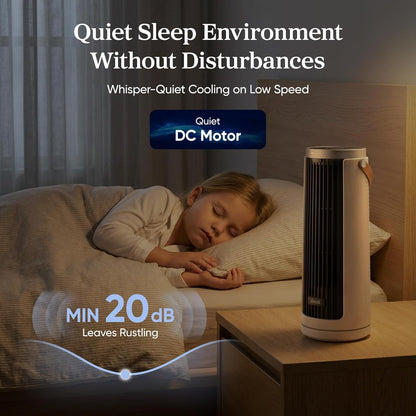LEVOIT Tower Fan for Bedroom, 20dB Quiet Desk Fan with 23ft/s, Portable & Easy to Carry, 3-Angle & 5-Speed Mini Oscillating Fan, DC Motor, Bladeless, Remoter, 12H Timer, for Home, Room, Office, White