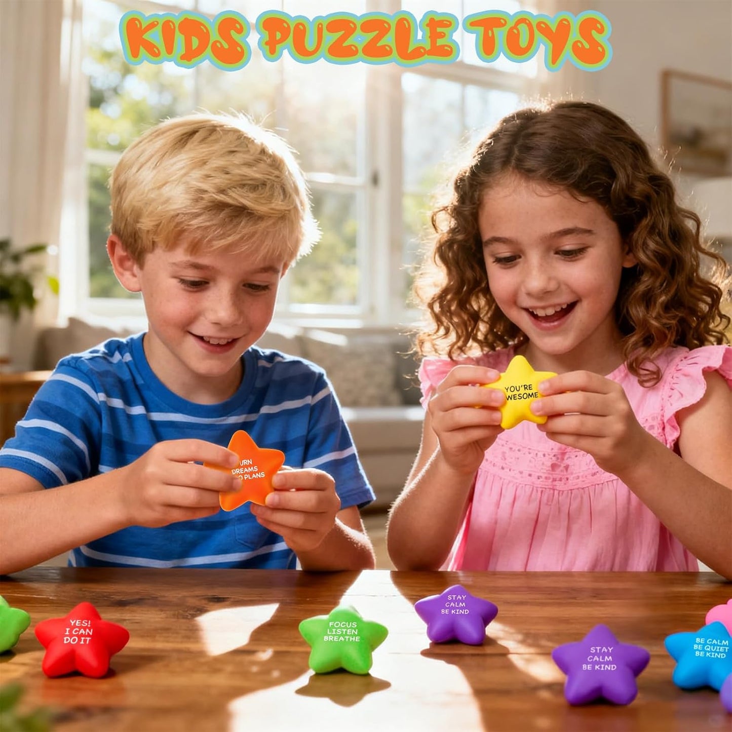 SHQDD 12PCS Bulk Star Stress Balls for Adults & Kids - Motivational Quotes Soft Foam Stress Relief Squeeze Toys, Fidget Anxiety & Anger Relief at Work/School/Home, Perfect Party Favors (Multi-Color)