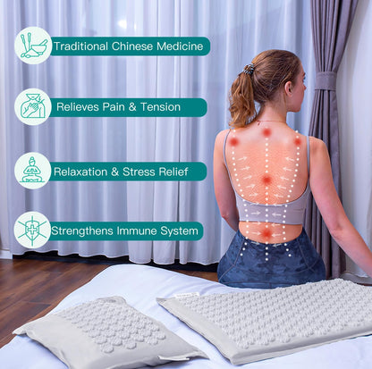 UNMERA Acupressure Mat and Pillow Set,Natural Premium Linen & Coconut Fiber Filling,for Back/Neck Pain Relief, Sciatic, Headache and Muscle Relaxation, Comes with Carrying Bag