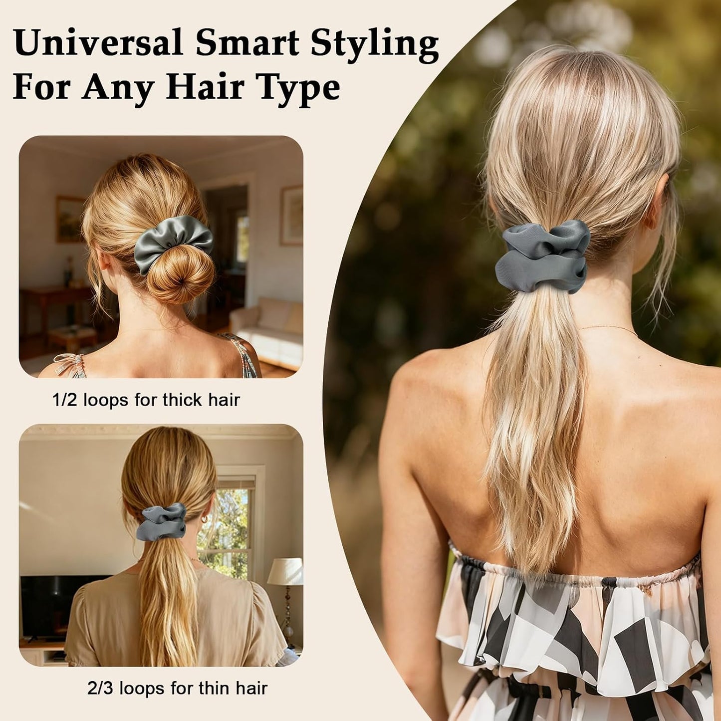 Satin Scrunchies for Women – 8PCS Blush & Brown Silk Hair Ties Set – No Crease, Frizz-Free, Gentle Elastic Hair Bands, Soft & Stylish Everyday Hair Accessories Gifts