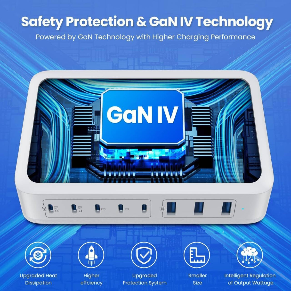 USB C Charger 200W USB C Charger Block,Upgraded GaN III 8-Port Fast Charging Station Hub,PD 65W Laptop Charging Adapter Compatible with MacBook Pro/Air,DELL,Steam Deck,iPhone 16/15/14,Galaxy S23/22