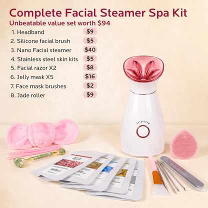Colorfarm Facial Steamer Spa Kit with 17 Skin Care Tools for Home Spa