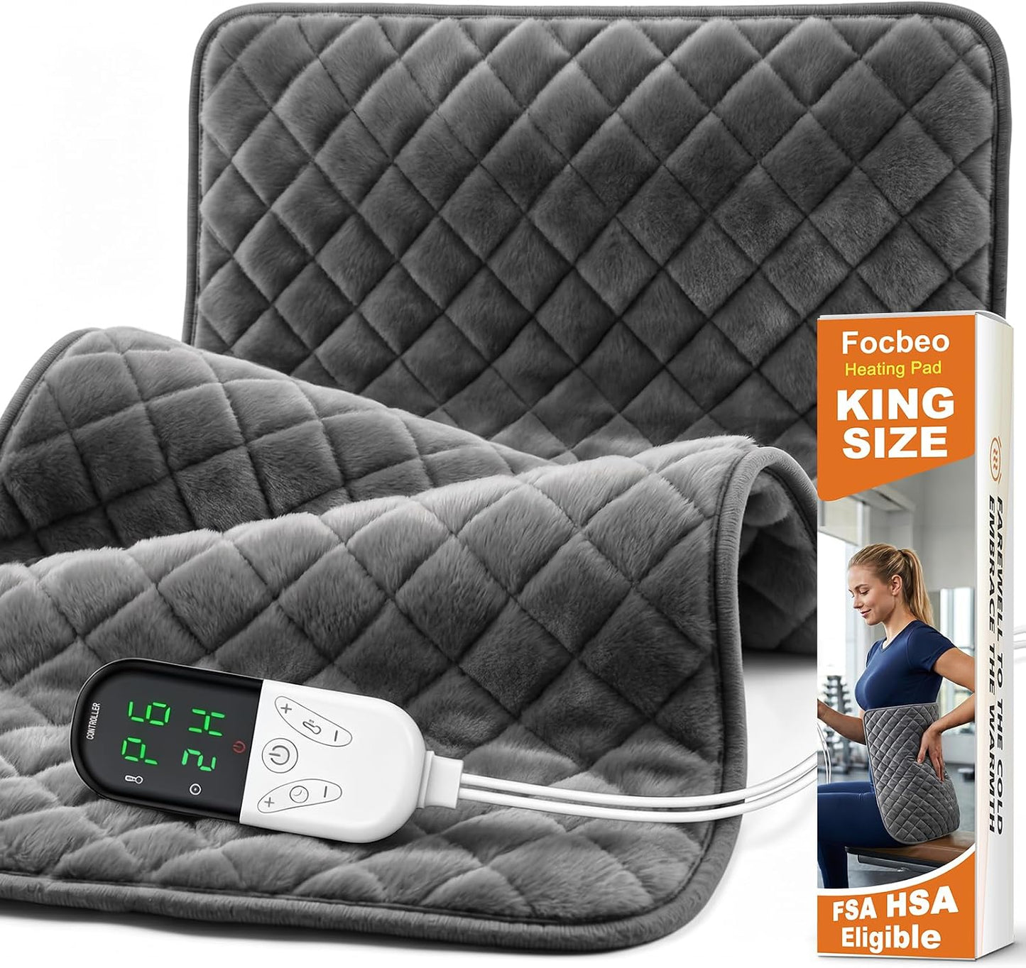 35 x 20 Inch King Size Electric Heating Pad for Back, Neck and Shoulders | FSA Eligible HSA, for Period Cramps, Abdomen and Knee, Dry or Moist Heat Use, 2H Auto Shut Off, 6 Heat Settings, Washable