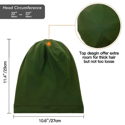 Silk Satin Lined Bonnet Sleep Cap - Adjustable Stay on All Night Hair Wrap Cover Slouchy Beanie for Curly Protection Women and Men Solid Black