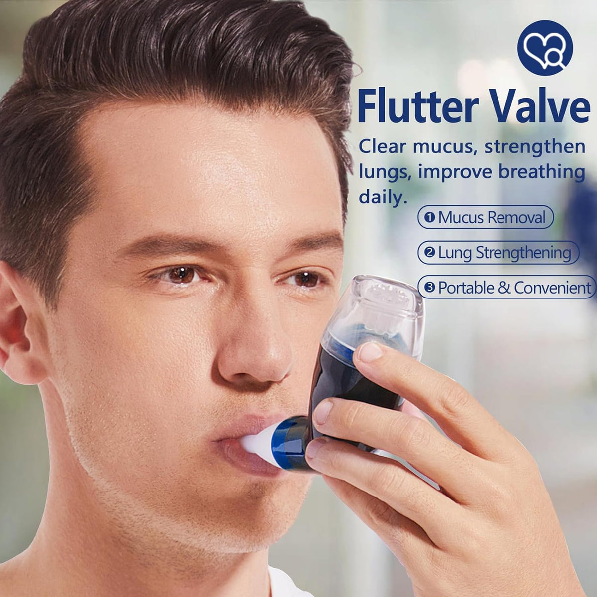 Flutter Valve Breathing Exercise Device for Lungs, Mucus Removal Device, Adjustable Resistance Breathing Trainer, Portable Lung Exerciser for Mucus Clearance