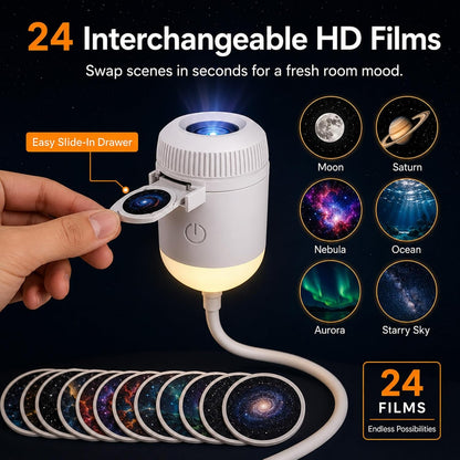 2027 New Hd Smart Dynamic 5d Holographic Night Light Projector, Plug and Play Hd Star Projector, 360° Adjustable Hd Galaxy and Ocean Projector for Bedroom Ceiling (24 Projection Films)