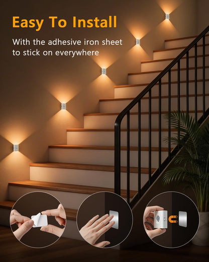 WILLED Rechargeable Motion Sensor Stair Lights Indoor, Warm White Magnetic Stick-on Battery Powered Night Lights for Stairway, Hallway, Bedroom, Closet