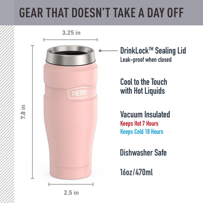 THERMOS Stainless King Vacuum-Insulated Travel Tumbler, 16 Ounce, Matte Steel