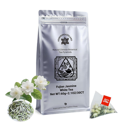 ADMIRINGAZELAND Jasmine White Tea - 30 Count Fujian Pyramid Tea Bags Floral