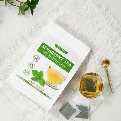 Premium 60 Spearmint Tea Bags, Made with 100% Pure Natural Spearmint Leaves, Caffeine Free & No Additives.