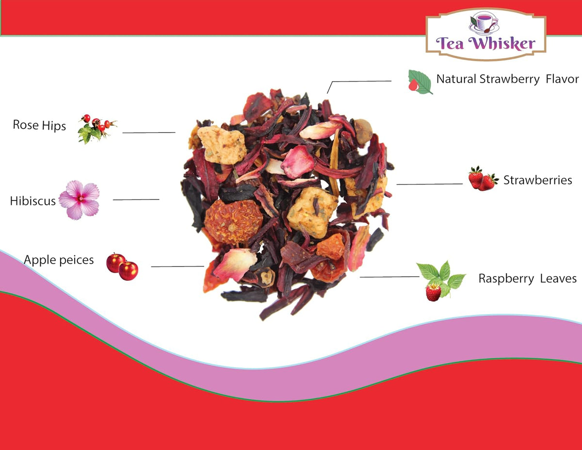 Tea Whisker Strawberry Bliss Strawberry Herbal Loose Leaf Tea, 4 oz