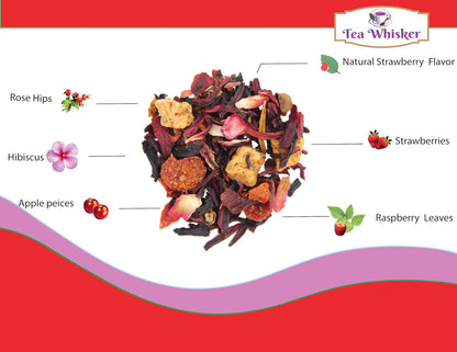 Tea Whisker Strawberry Bliss Strawberry Herbal Loose Leaf Tea, 4 oz
