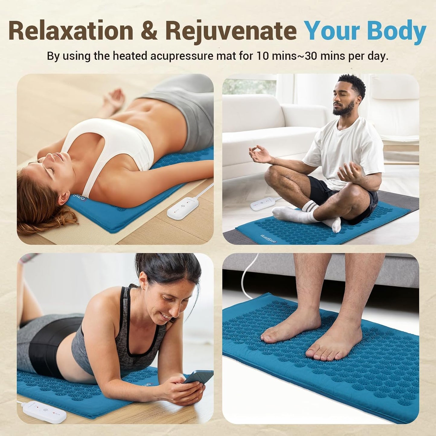 Comfytemp Heated Acupressure Mat for Back, 2 in 1 Large 17"x33" Acupuncture Massager, FSA Eligible, HSA Approve Heating Pad to Relax Leg Muscle Tension/Stress/Foot Comfort, Similar to Acupuncture