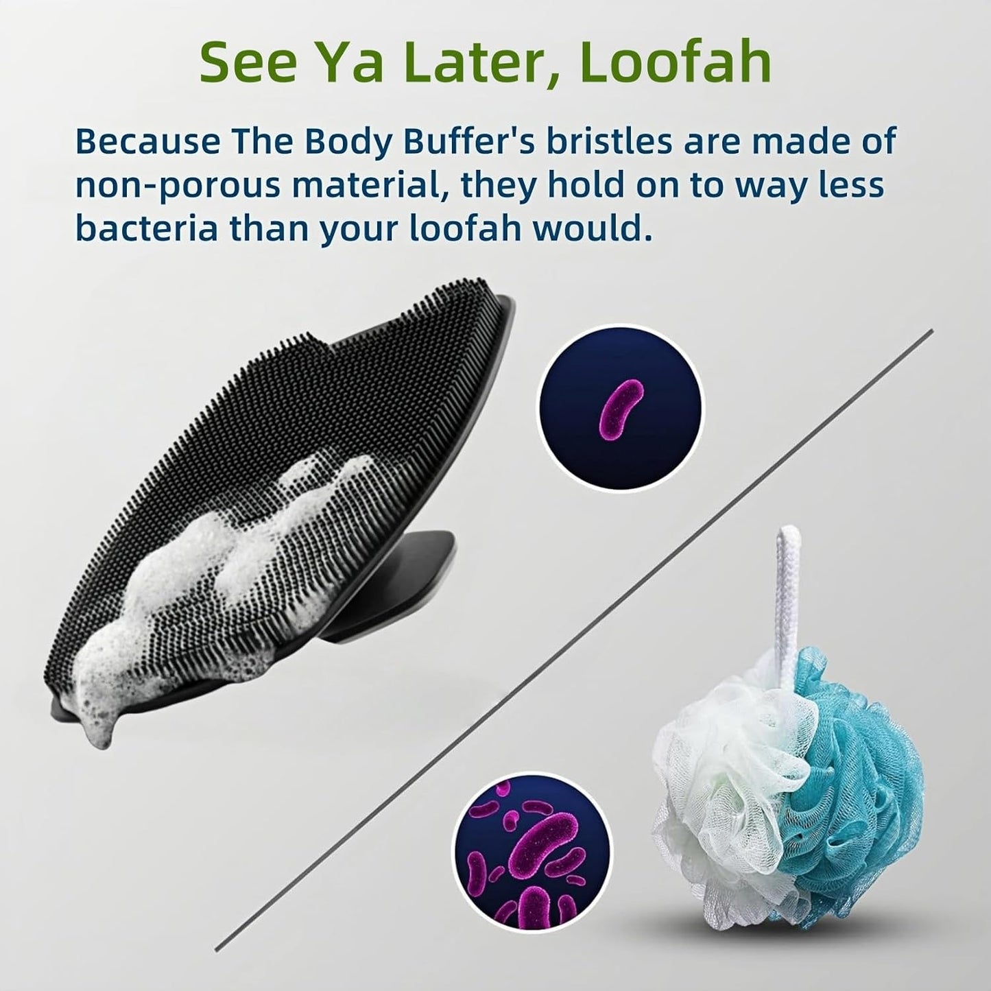 2 Pack Silicone Body Scrubber, Highly Elastic Bristles Handheld Brush for Shower, Lather Well and Gentle Exfoliating, Makes Skin Smooth, for Women and Men, Black and Gray