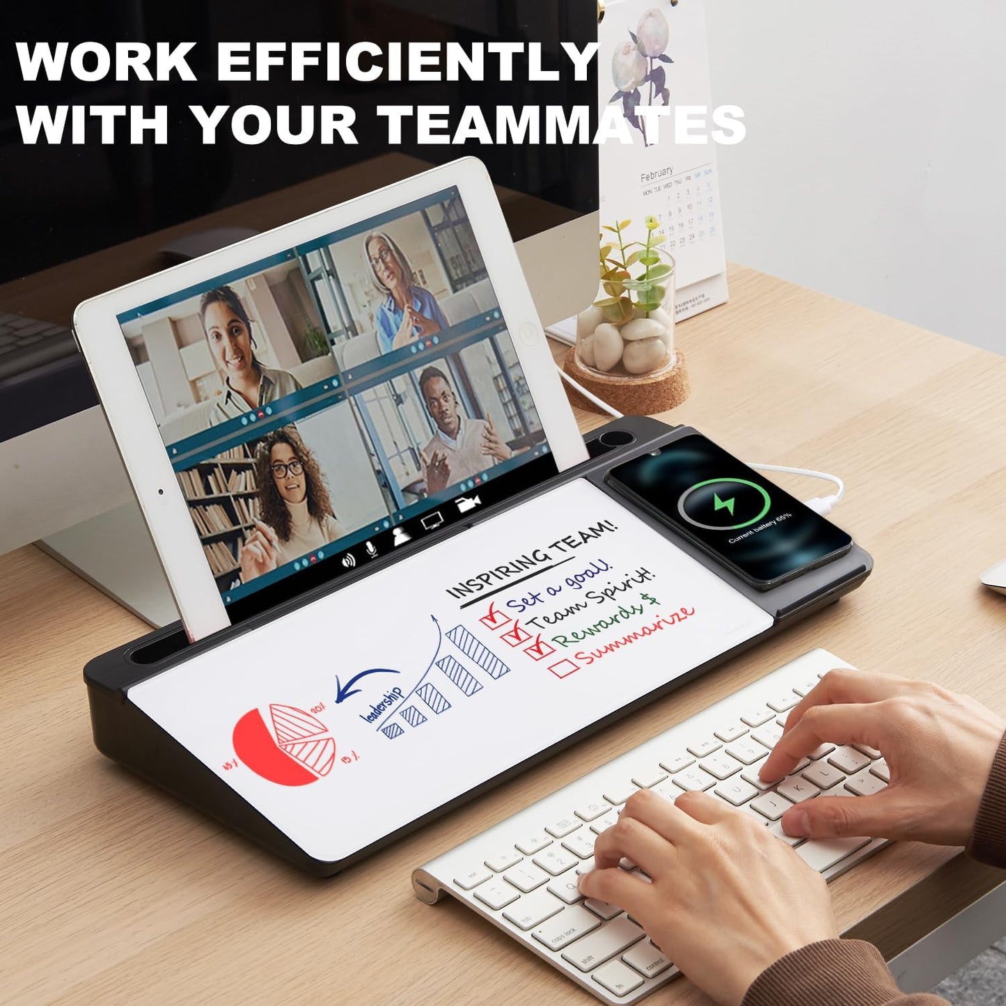 TSJ OFFICE Whiteboard Weekly Dry-Erase-Board - Desktop White Board Calendar Desk Organizers with Accessories Computer Keyboard Stand with Drawer, for Office, Home, School Supplies - White Calendar