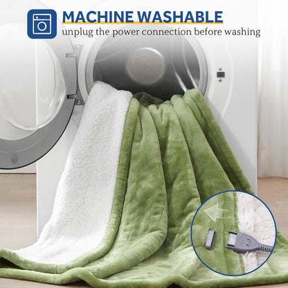 Sealy Electric Throw Blanket, Flannel & Sherpa Heated Throw with 6 Heating Levels & 2-10 Hours Auto Shut Off, Fast Heating & Machine Washable, 50x60 Inch, Light Grey