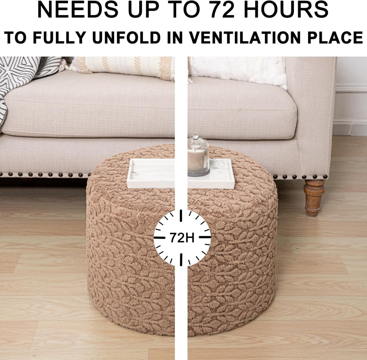 Round Pouf Ottoman Foot Stool 20x14In Ottoman Footrest for Couch Sofa Green