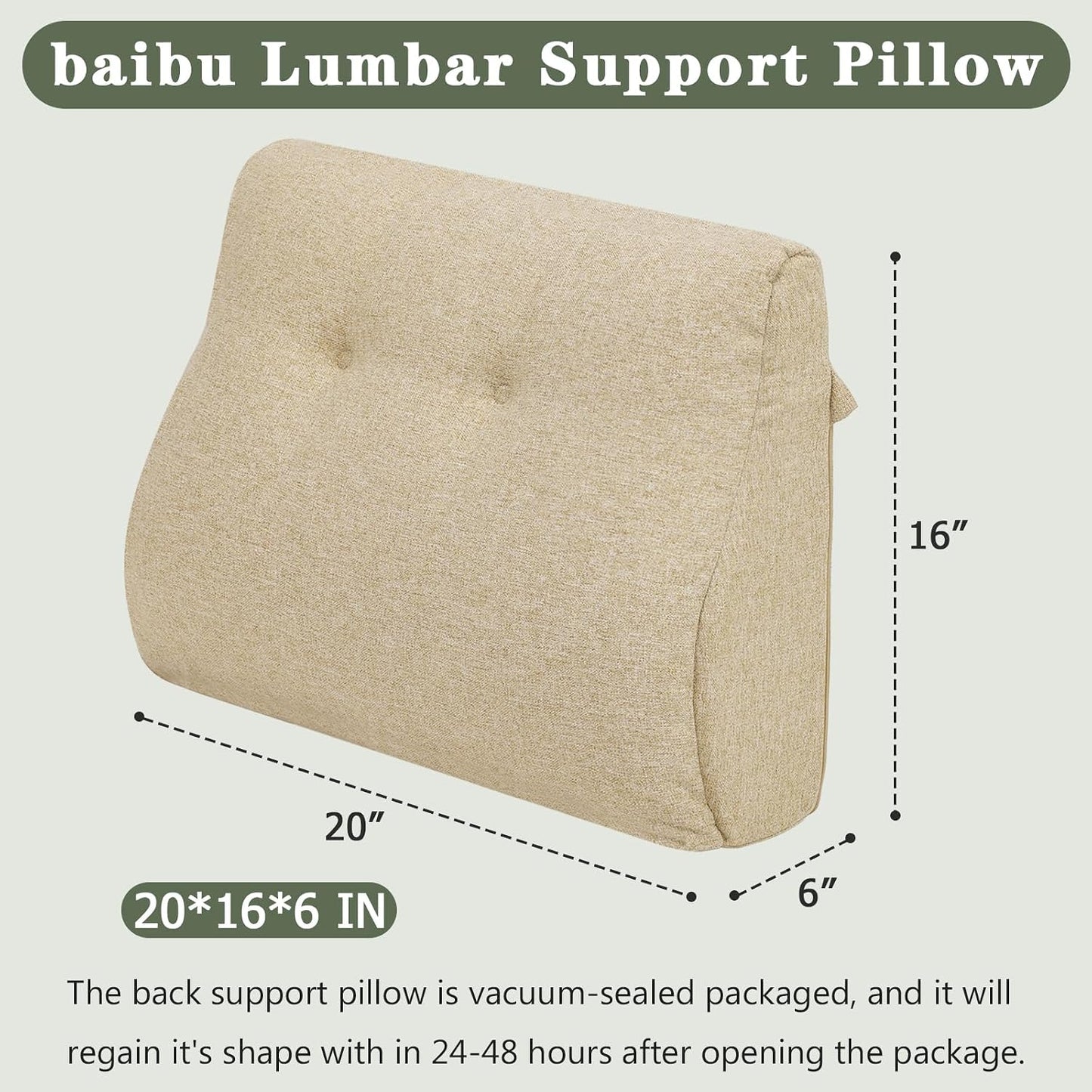 baibu Lumbar Support Pillow for Recliner, Large Memory Foam Dual-Layer Patent Design Back Support Cushion for Sofa & Gaming Chair, Ergonomic Lumbar Pillow with Machine Washable Cover, Brown
