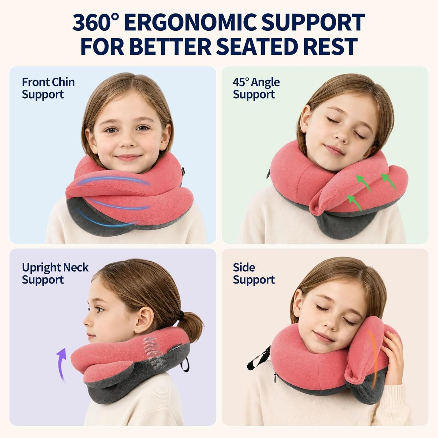BUYUE Travel Neck Pillows for Airplanes, Memory Foam 360° Head Support Sleep for Long Flight, Skin-Friendly & Breathable, Kit with Eye Mask, Earplugs and Storage Bag (Adult, Grey, 90+ lbs)