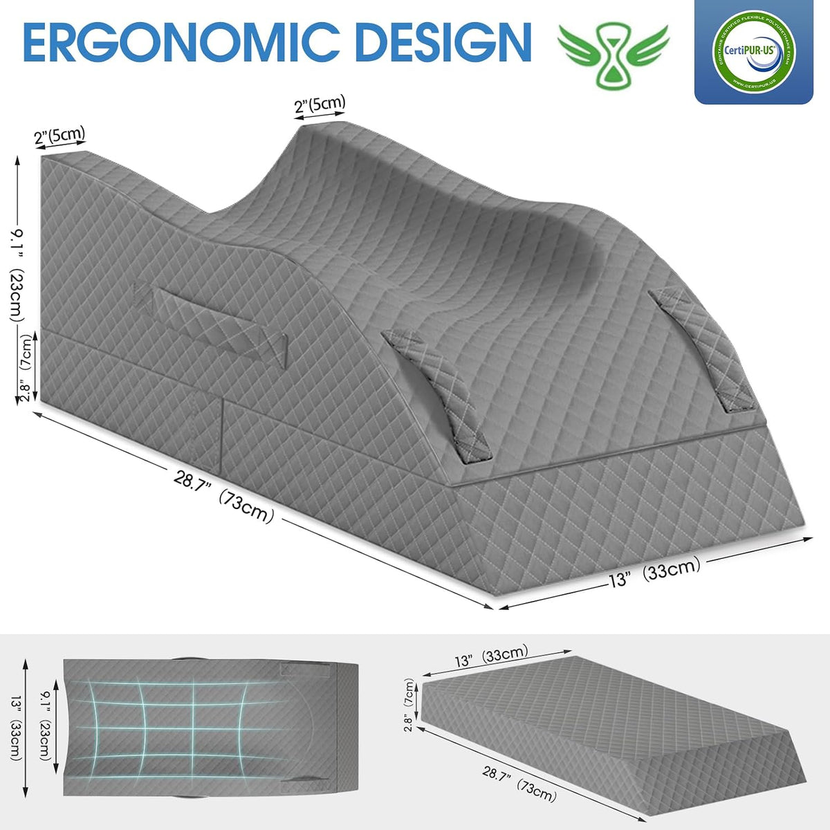 TranquilRelax Leg Elevation Pillows for After Surgery, Wedge Pillow, Grey