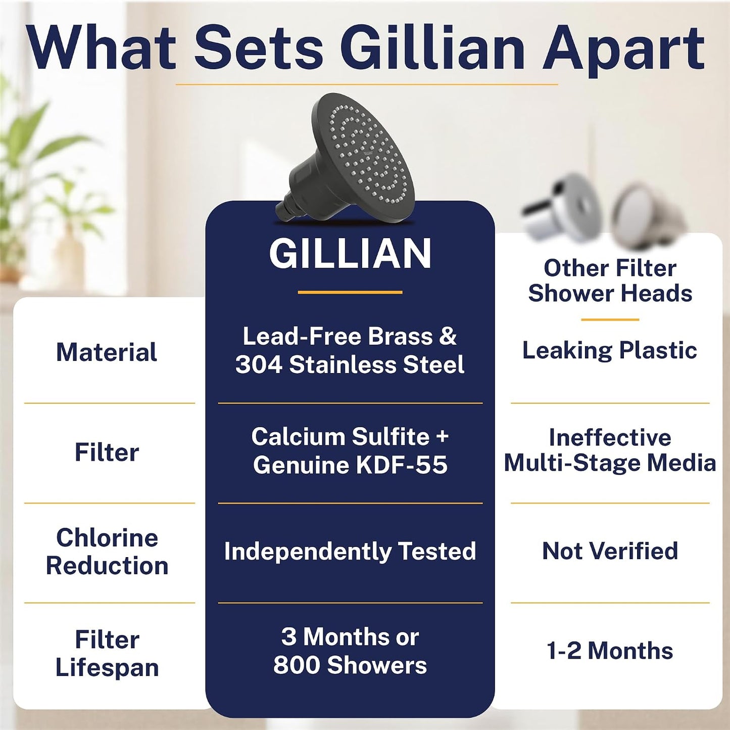 Gillian Metal Filtered Shower Head High Pressure, KDF-55 Removes Chlorine