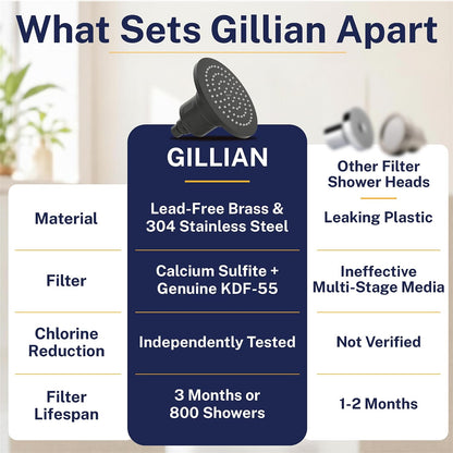 Gillian Metal Filtered Shower Head High Pressure, KDF-55 Removes Chlorine