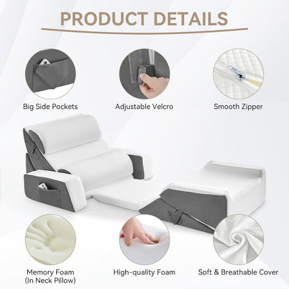 Yojoker 4PCS Orthopedic Bed Wedge Pillow Set for Sleeping, Post Surgery Foam Pillow for Body, Back and Leg Pain Relief, Triangle Adjustable Support Pillow - Acid Reflux, Anti Snoring & GERD Sleeping