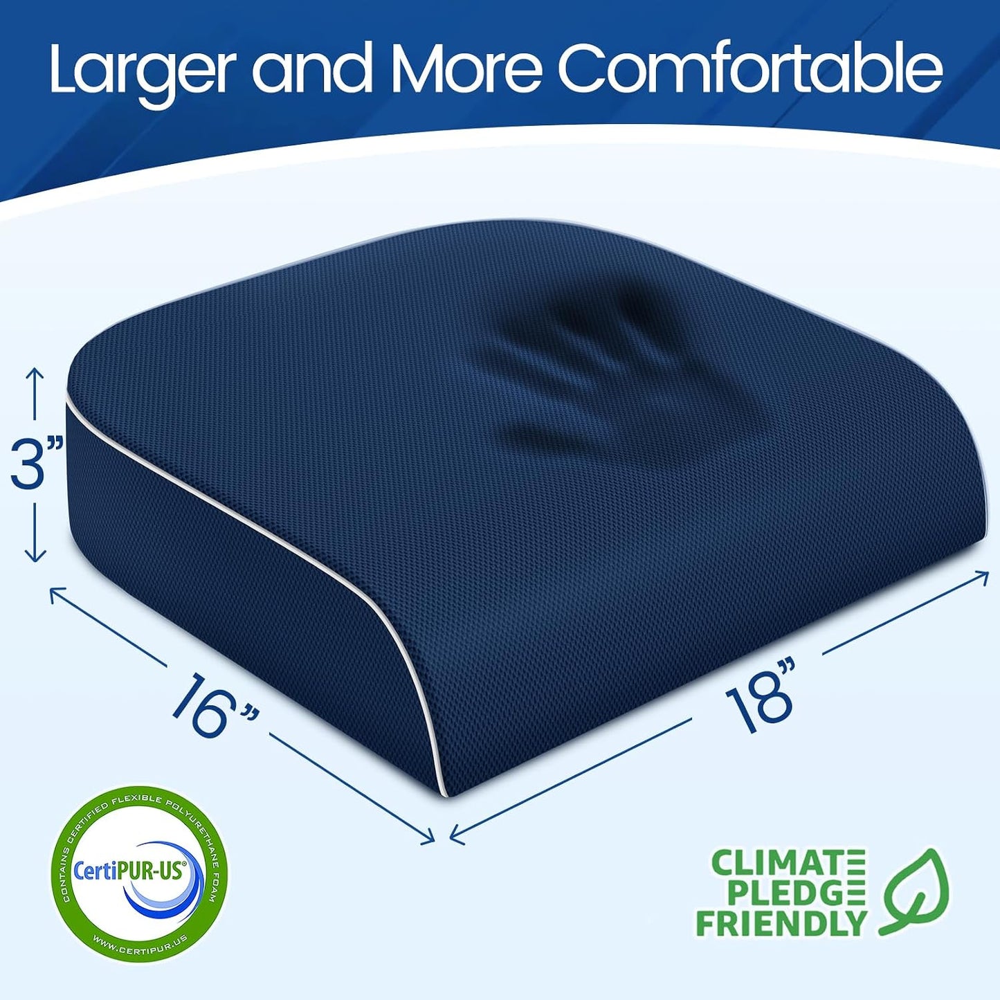 SweetSlubr Seat Cushion for Tailbone Pain Relief, Office Chair Cushion, Chair Pad, Memory Foam Large Cushion with Non-Slip Cover for Soft Support at Office Chair, Car Seat, Airplane, Black/Large