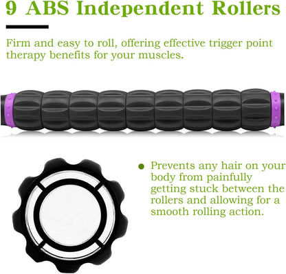 Muscle Roller Massage Roller Stick- Deep Tissue Fascia Blaster for Myofascial Pain Relief, Lymphatic Drainage & Body Sculpting, Handheld Physical Therapy & Recovery Tool (Pink black-18 inch)