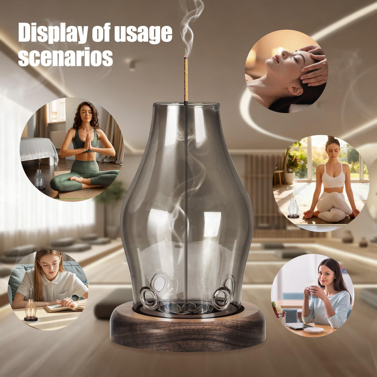 Glass Incense Holder for Sticks, Wooden Incense Stick Holder with Ash Catcher, Modern Insence-Stick Holder, Anti-Ash Flying Incent Holder for Yoga Spa Meditation Zen Home Decor (Transparent)
