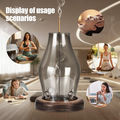 Glass Incense Holder for Sticks, Wooden Incense Stick Holder with Ash Catcher, Modern Insence-Stick Holder, Anti-Ash Flying Incent Holder for Yoga Spa Meditation Zen Home Decor (Transparent)