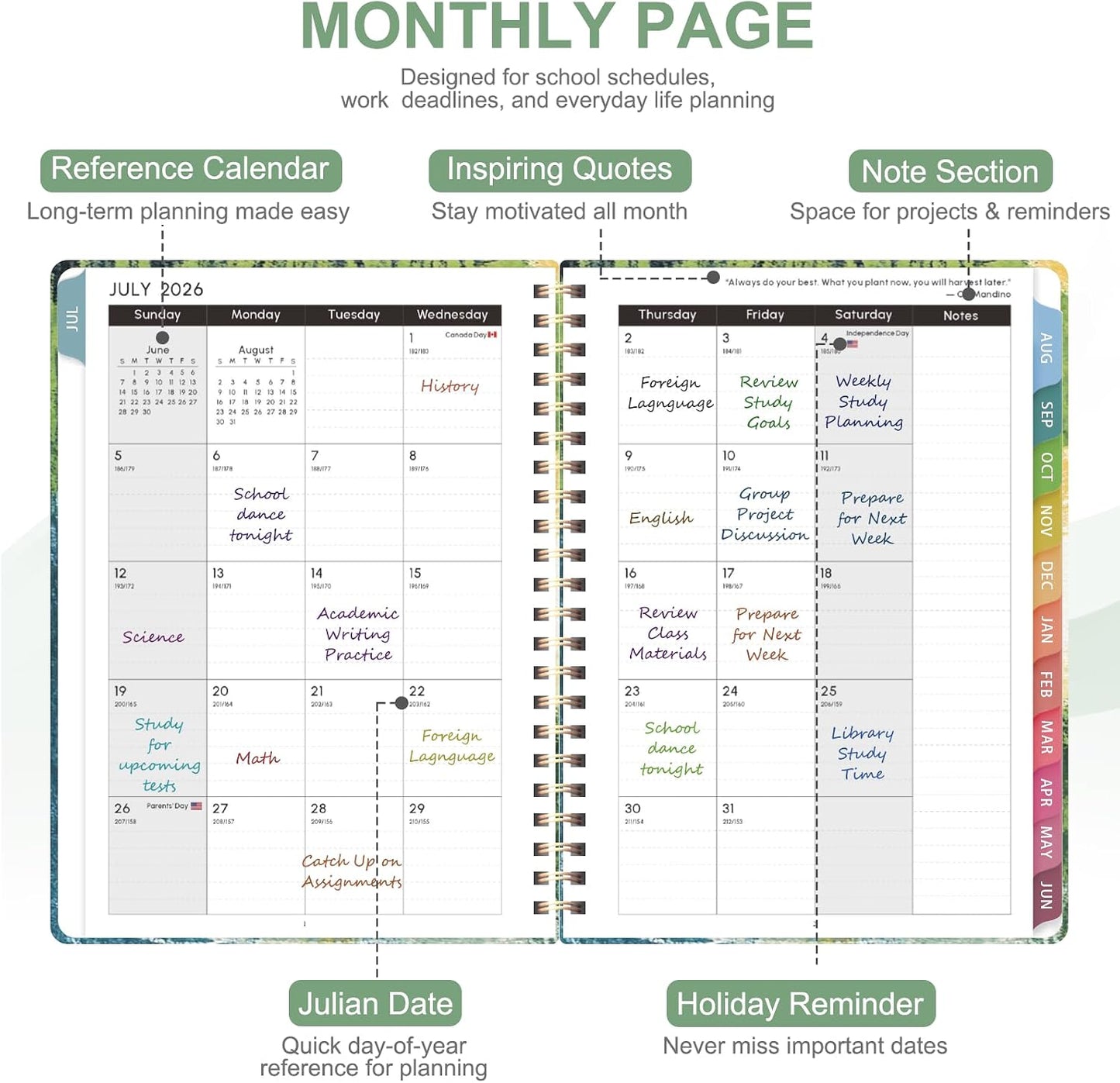 Planner 2026-2027, Weekly and Monthly Calendar Planner, JUL 2026 - JUN 2027 | A5(6.3'' x 8.5''), Hardcover, Agenda Book, Sprial Bound, Inner Pocket, Office and School Use
