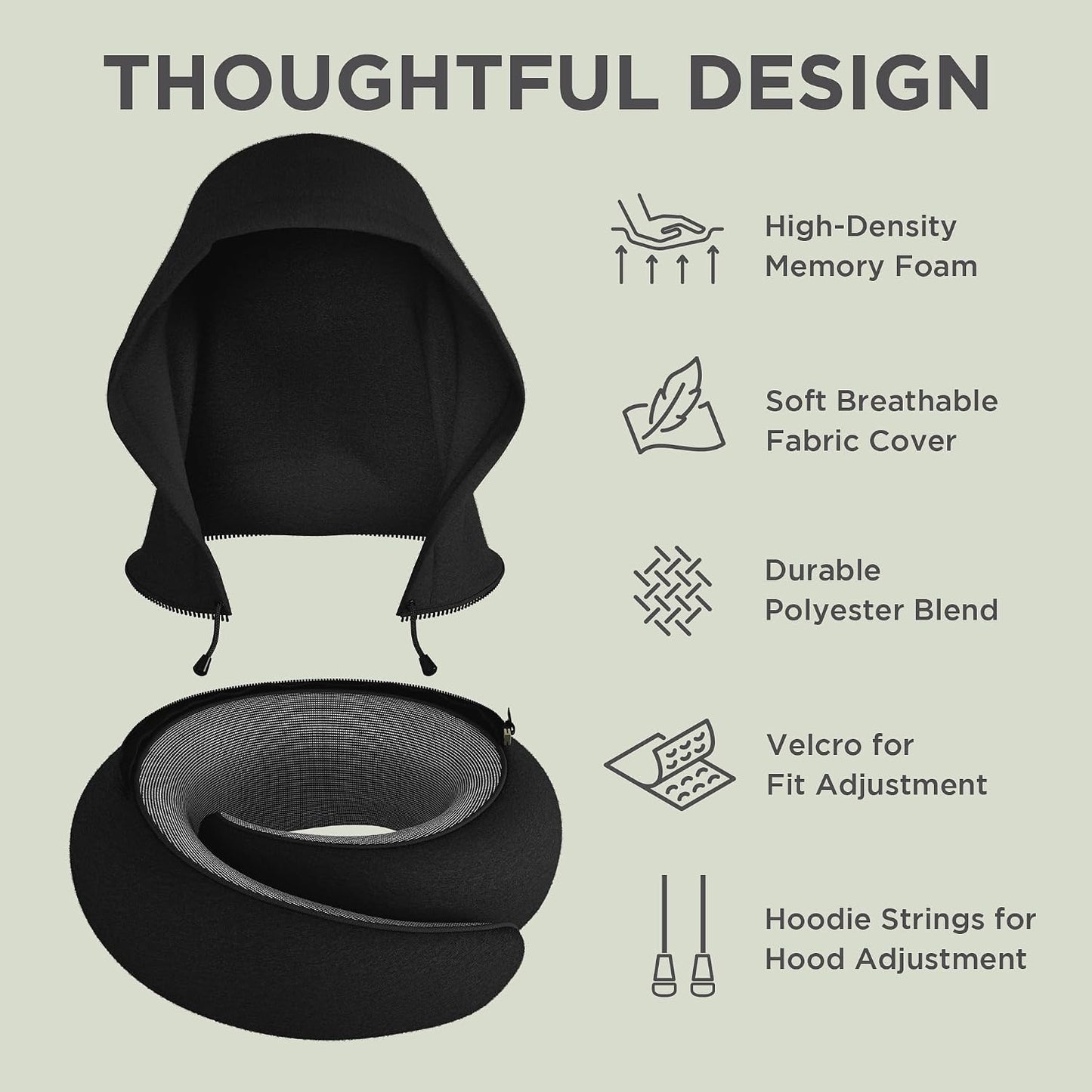 Dot&Dot Twist Memory Foam Travel Pillow, Bendable Neck Pillow for Airplane, Car and Home, 26-Inch Adjustable Roll with Washable Cotton Cover, Gray