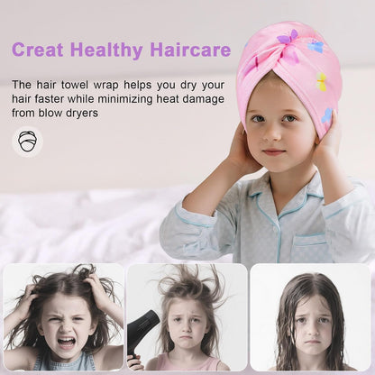 Unicorn Castle Microfiber Hair Towel for Kids 2Pack Hair Wrap Towels Absorbent Hair Drying Towel Wrap Hair Turbans for Curly Thick Hair, Pink White Strawberry